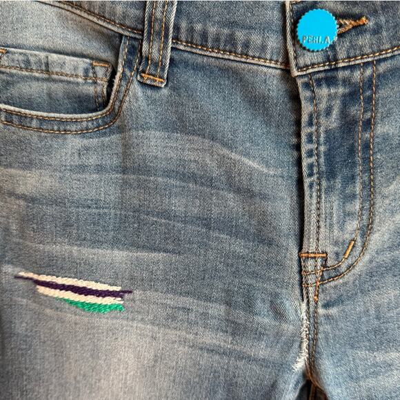Peri A Embroidered Destroyed Low Rise Jeans Womens Size 26 Boho Ripped Denim 26 - Picture 3 of 13